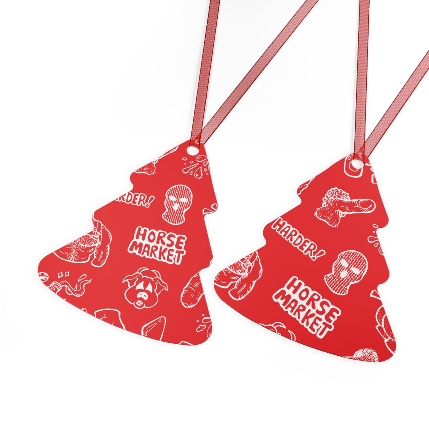 Metal Ornament — Red Horse Market Pattern Bell Ornament (Novelty Graphic, 'Horse Market' Design)