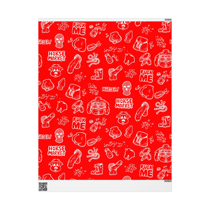 Edgy Red Pattern Gift Wrap, Provocative Icons | Horse Market Wrapping Paper