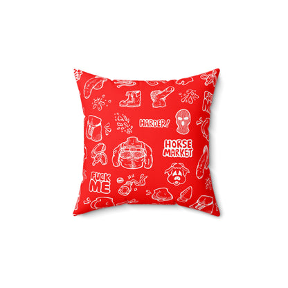 Horse Market Signature Red Graphic Throw Pillow — Bold N/doodle Pattern
