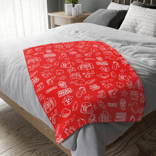 'Horse Market' Signature Adult Graphic Pattern - Red Novelty Microfiber Blanket