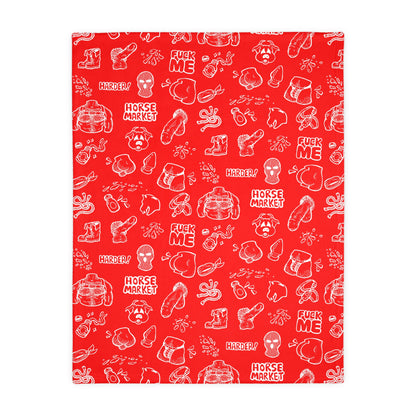 'Horse Market' Signature Adult Graphic Pattern - Red Novelty Microfiber Blanket