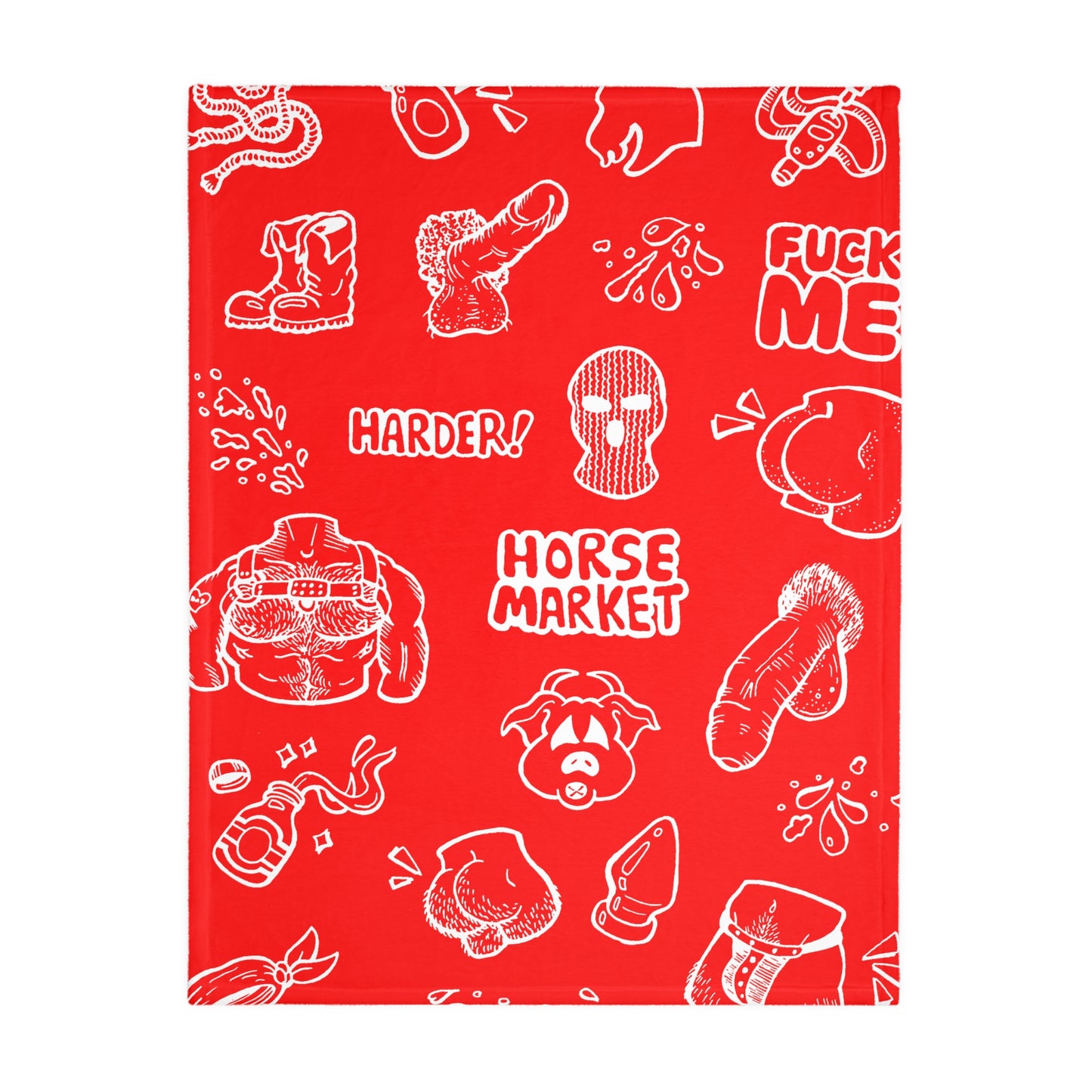 'Horse Market' Signature Adult Graphic Pattern - Red Novelty Microfiber Blanket