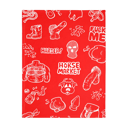 'Horse Market' Signature Adult Graphic Pattern - Red Novelty Microfiber Blanket