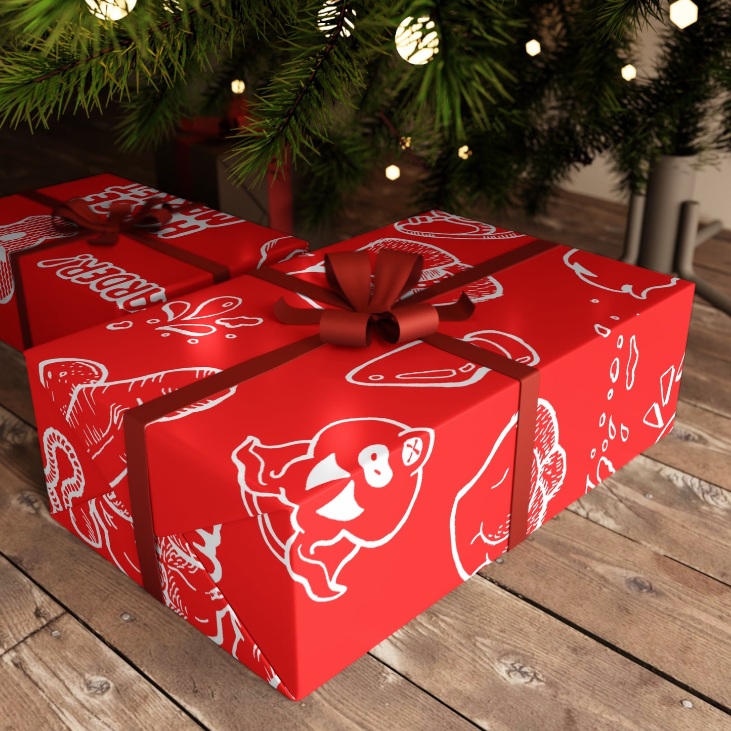 Edgy Red Novelty Wrapping Paper Sheet — 'Horse Market' Graphic Pattern with Bold Sayings