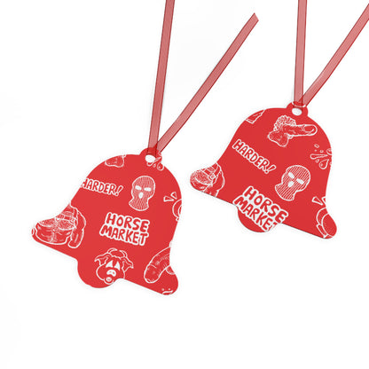 Metal Ornament — Red Horse Market Pattern Bell Ornament (Novelty Graphic, 'Horse Market' Design)