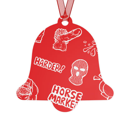 Metal Ornament — Red Horse Market Pattern Bell Ornament (Novelty Graphic, 'Horse Market' Design)