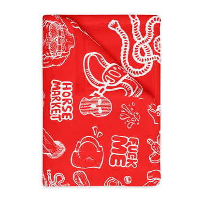 'Horse Market' Signature Adult Graphic Pattern - Red Novelty Microfiber Blanket