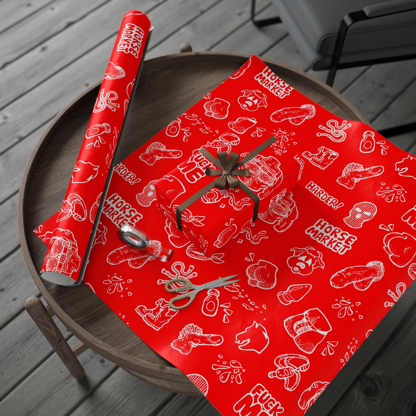 Edgy Red Pattern Gift Wrap, Provocative Icons | Horse Market Wrapping Paper