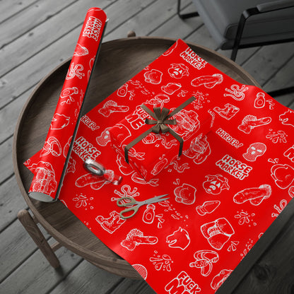Edgy Red Pattern Gift Wrap, Provocative Icons | Horse Market Wrapping Paper