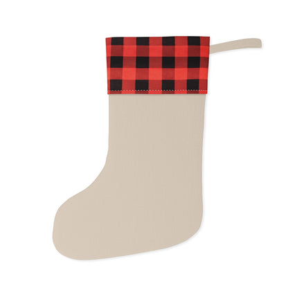 Adult Christmas Stocking — Red Buffalo Plaid Cuff with 'Horse Market' & Naughty Doodles