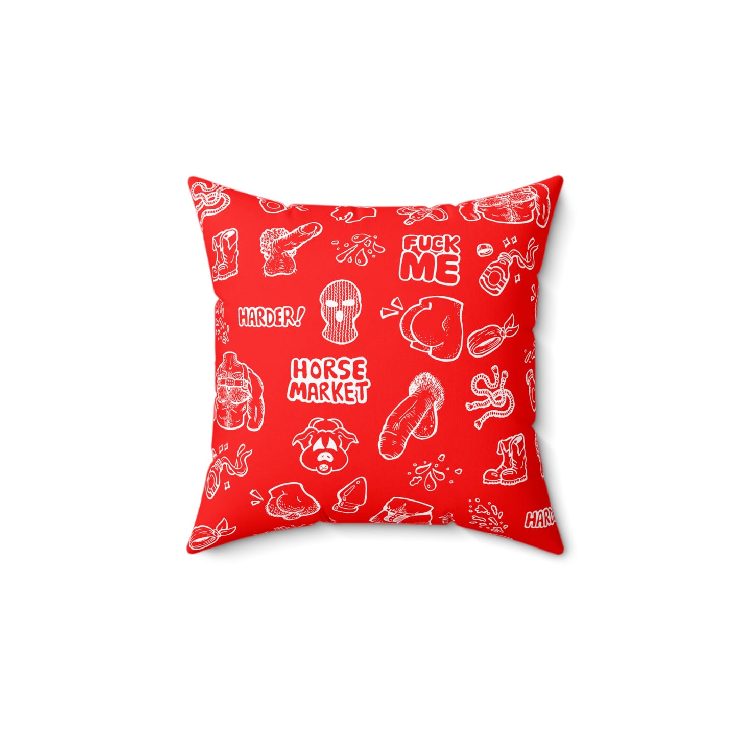Horse Market Signature Red Graphic Throw Pillow — Bold N/doodle Pattern