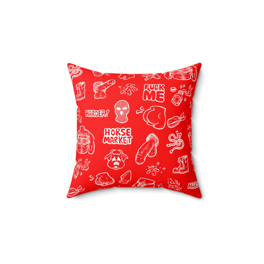 Horse Market Signature Red Graphic Throw Pillow — Bold N/doodle Pattern